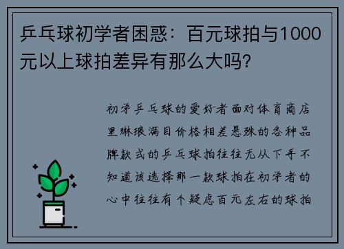 乒乓球初学者困惑:百元球拍与1000元以上球拍差异有那么大吗? 乒乓球初学者困惑:百元球拍与1000元以上球拍差异有那么大吗?