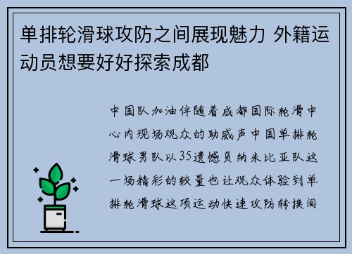 单排轮滑球攻防之间展现魅力 外籍运动员想要好好探索成都